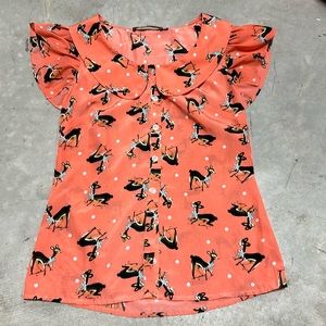 Beach Bash By Art & Tatyanna Darling Deer Button Front Blouse / size XS / Ww-32‎